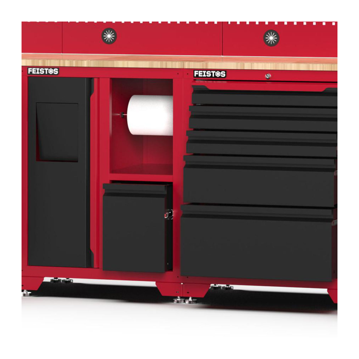 Feistos Werkstatteinrichtung Juno 13 Metall Werkstattschrank in Schwarz und Rot mit 2 Hochschränken, B/T/H: 528 x 46 x 198 cm - Bild 5