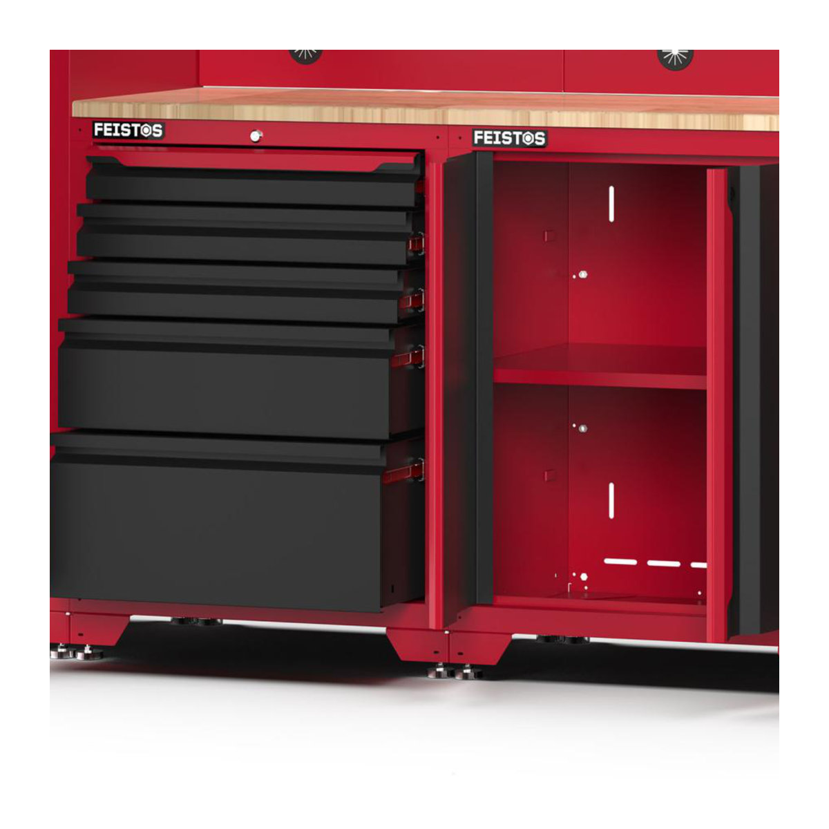 Feistos Werkstatteinrichtung Juno 15 Metall Werkstattschrank in Schwarz und Rot mit 2 Hochschränken, B/T/H: 330 x 46 x 198 cm - Bild 3