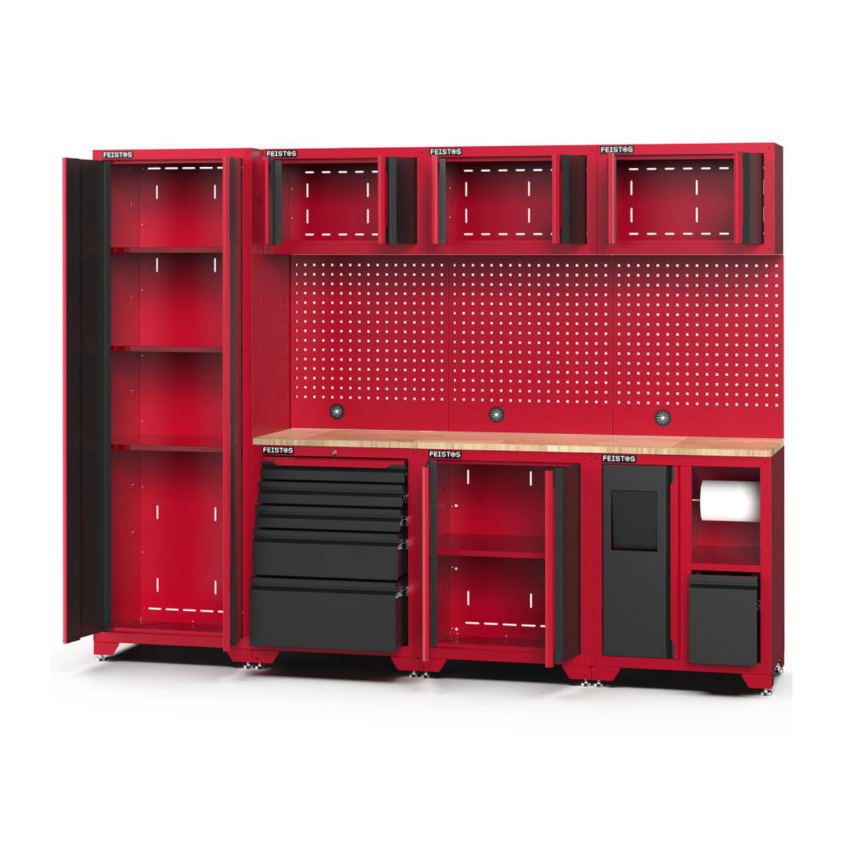 Feistos Werkstatteinrichtung Juno 23 Metall Werkstattschrank mit Hochschrank, schwarz/rot, B: 264 cm, T: 46 cm, H: 198 cm - Bild 2