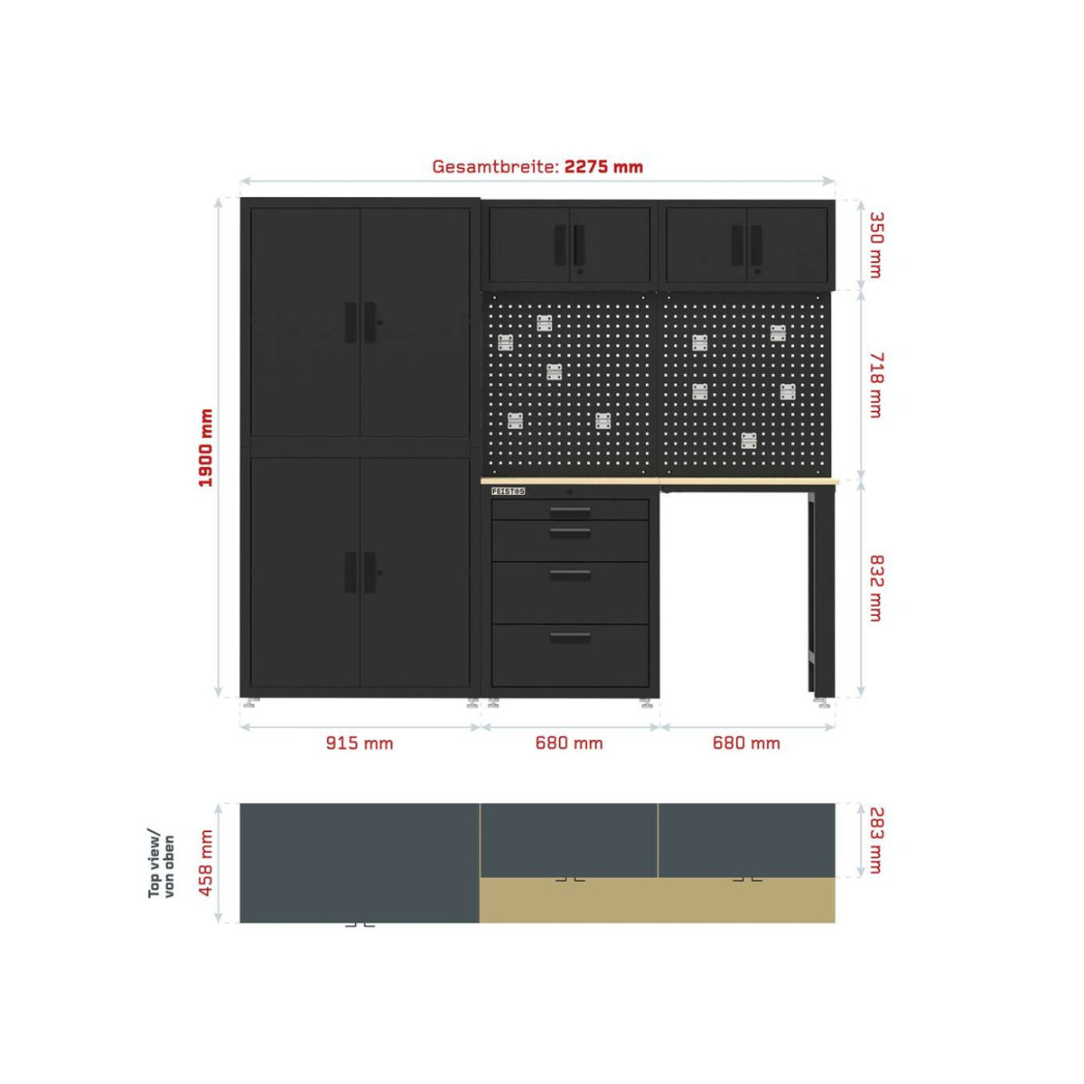 Feistos Werkzeugschrank Monos Schwarz B/H/T: 228 x 190 x 46 cm - Bild 4