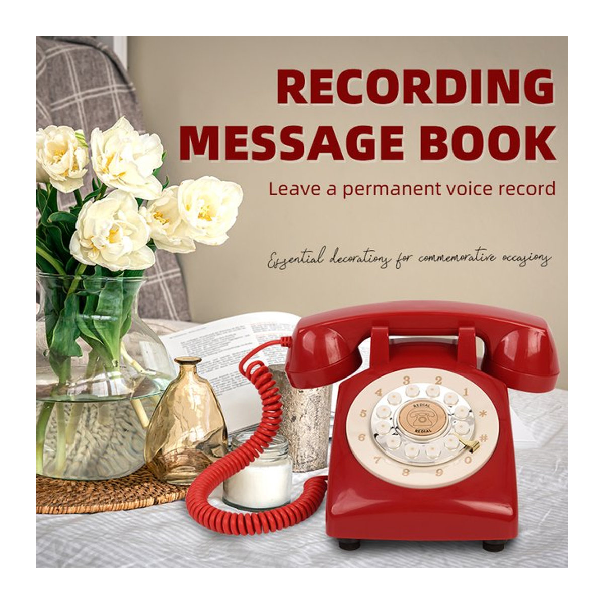 FEIYAQI Antikes Telefon als Vintage Audio-Gästebuch für Hochzeiten in Rot - Bild 1