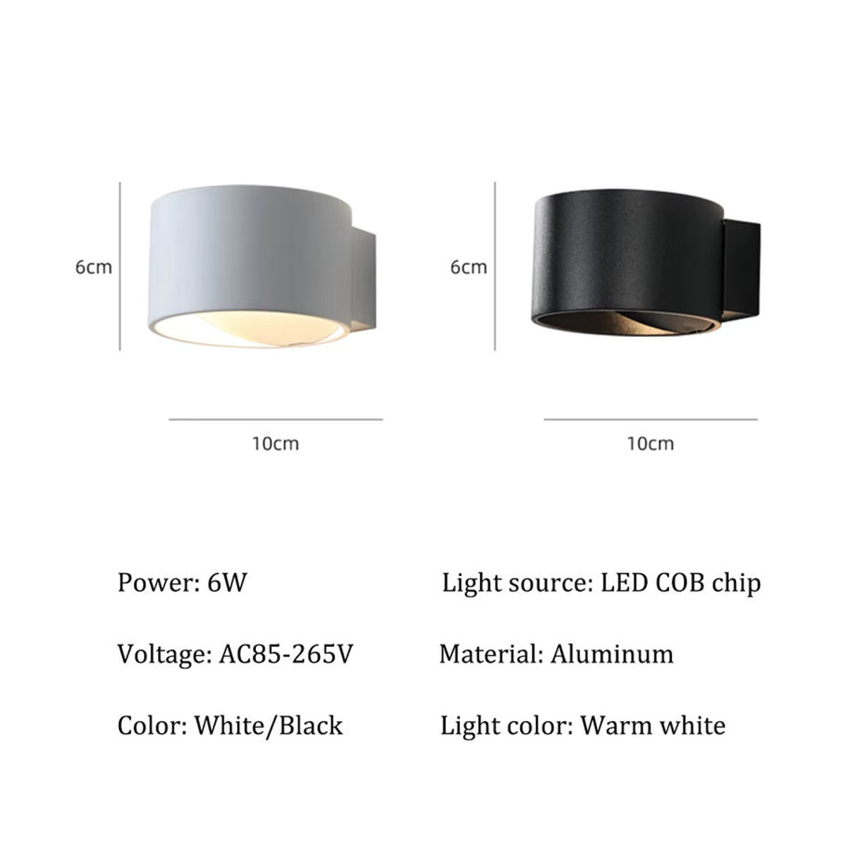Feiyunlux Minimalistische Aluminium Innenwandleuchte für Schlafzimmer und Wohnzimmer in Schwarz oder Weiß - Bild 4