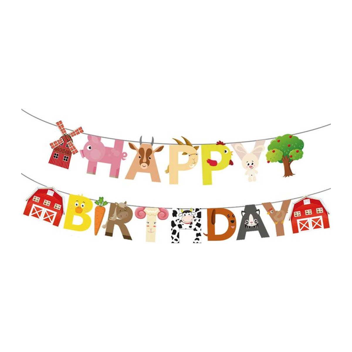 FEMAILY Bauernhof Wimpelkette aus Papier für Geburtstag, Babyparty und Kindertag in Mehrfarbig und Grau - Bild 1