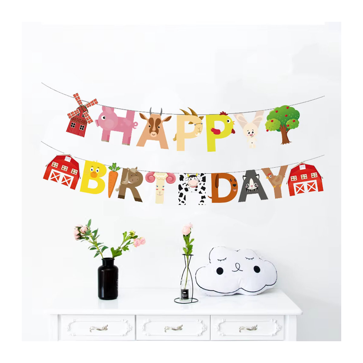 FEMAILY Bauernhof Wimpelkette aus Papier für Geburtstag, Babyparty und Kindertag in Mehrfarbig und Grau - Bild 3