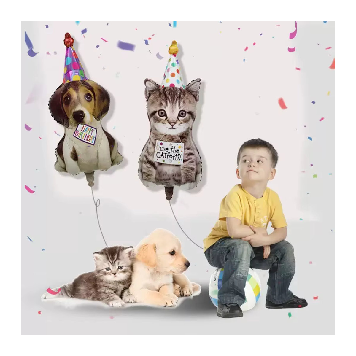 FEMAILY Geburtstagsparty Dekoration mit Haustiermotiv: Bunte Aluminiumfolienballons in Katzen- und Hundegestaltung für Kinder - Bild 2