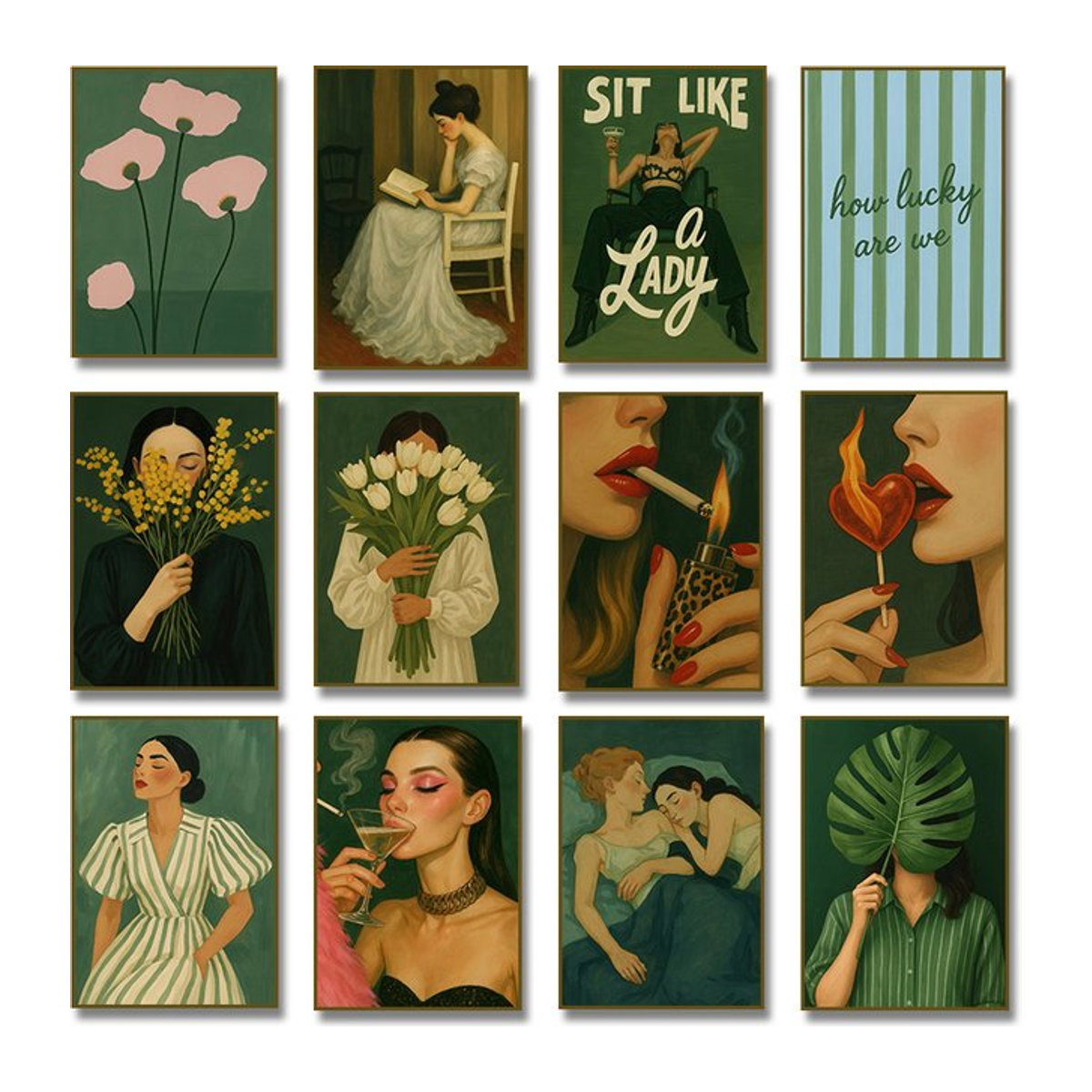 Feministisches Wandkunstbild Potdemiel mit Mädchen und weißen Tulpen als moderner Leinwanddruck in Hochformat und Mehrfarbig - Bild 1