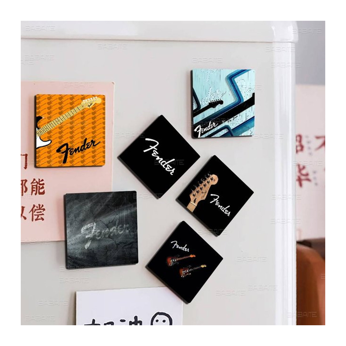 Fender Gitarren-Kühlschrankmagnet aus Kunststoff, quadratisch, schwarz, personalisierbar mit Bildoberfläche - Bild 1