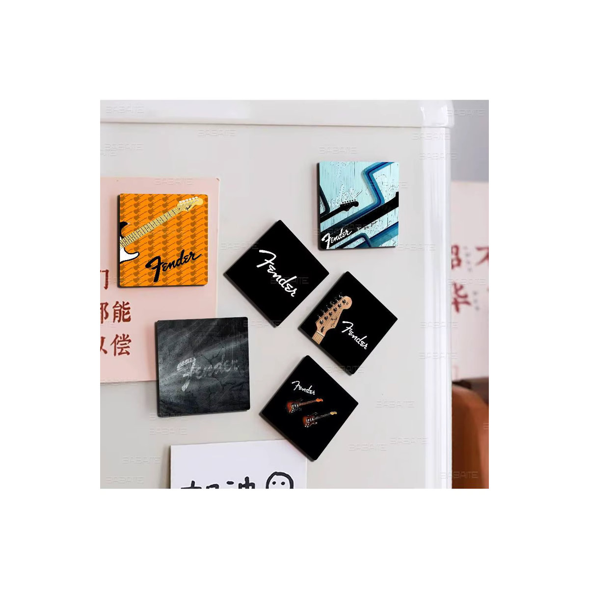 Fender Gitarren-Kühlschrankmagnet aus Kunststoff, quadratisch, schwarz, personalisierbar mit Bildoberfläche - Bild 5