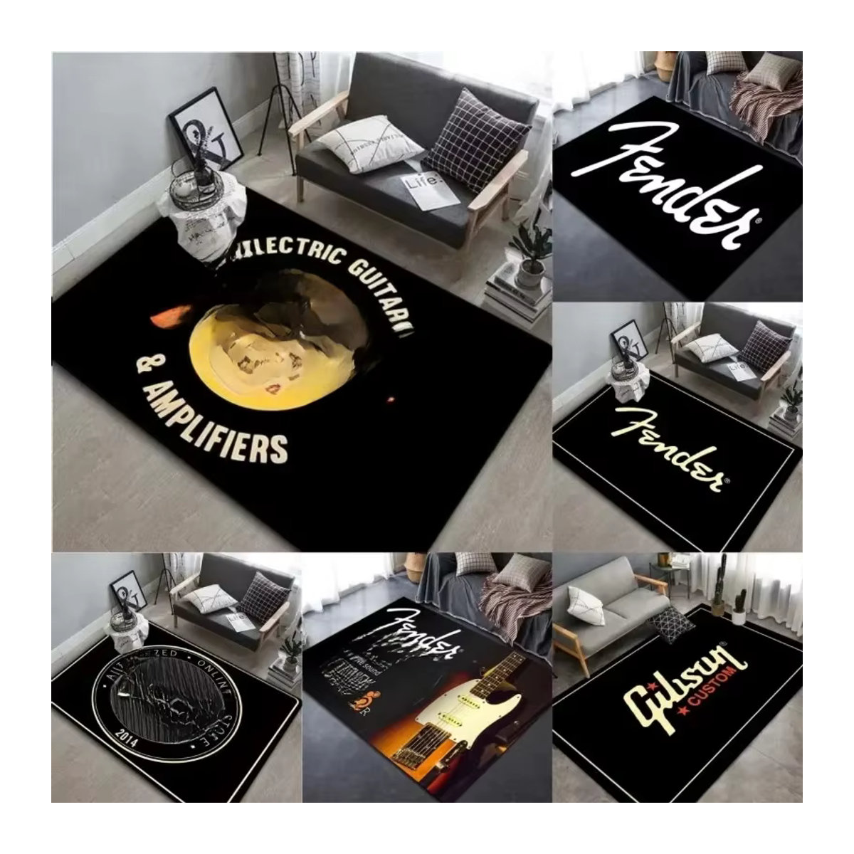 Fender Gitarren-Teppich in Schwarz, rutschfeste und waschbare Bodenmatte für Wohnzimmer oder Schlagzeug - Bild 2