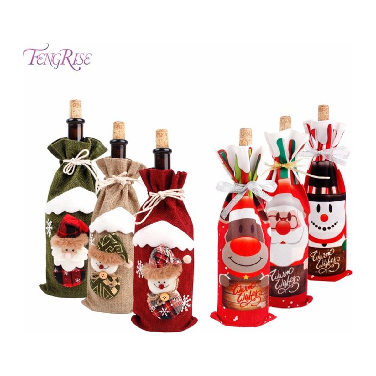 FengRise Weihnachtsmann Weinflaschenhülle aus Textil in Blau und Mehrfarbig als Weihnachtsdekoration und Geschenkhalter - Bild 1