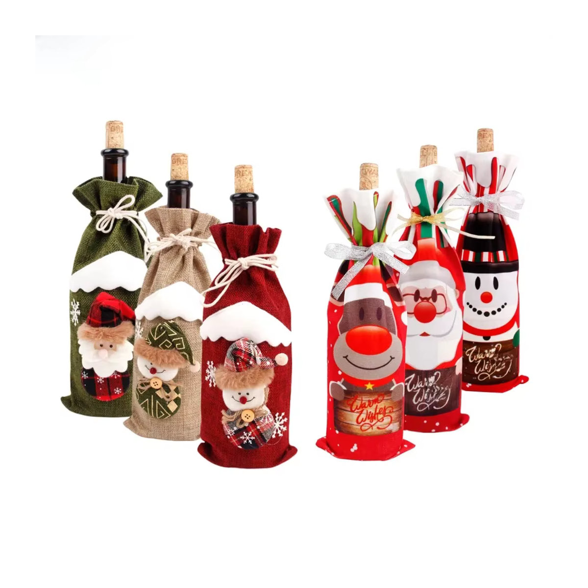 FengRise Weihnachtsmann Weinflaschenhülle aus Textil in Blau und Mehrfarbig als Weihnachtsdekoration und Geschenkhalter - Bild 4