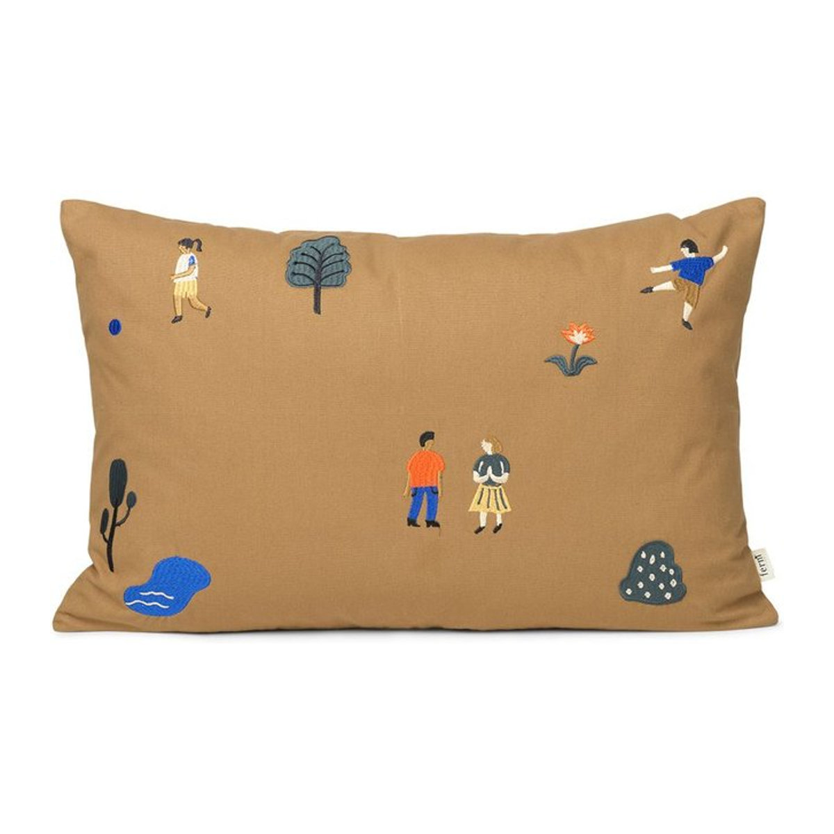 Ferm Living Park Kissen braun mit Stickerei - Bild 1