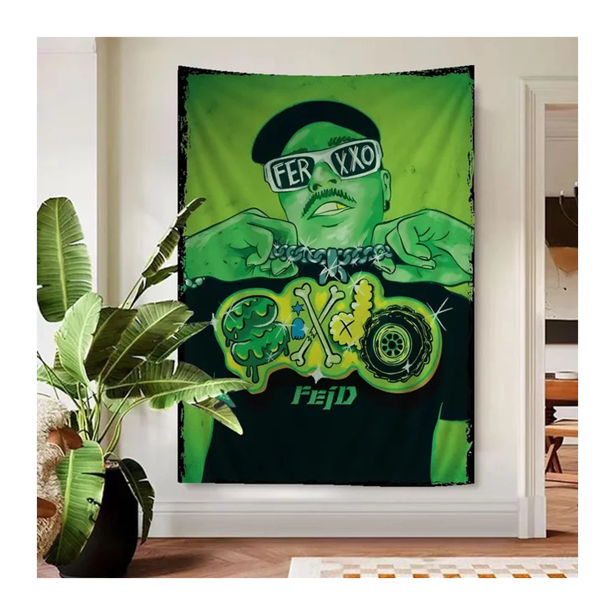 Ferxxo feid Wandtapisserie Stoff Kunstdruck im Science-Fiction-Stil, Grün, H x B: 90 x 50 cm - Bild 1