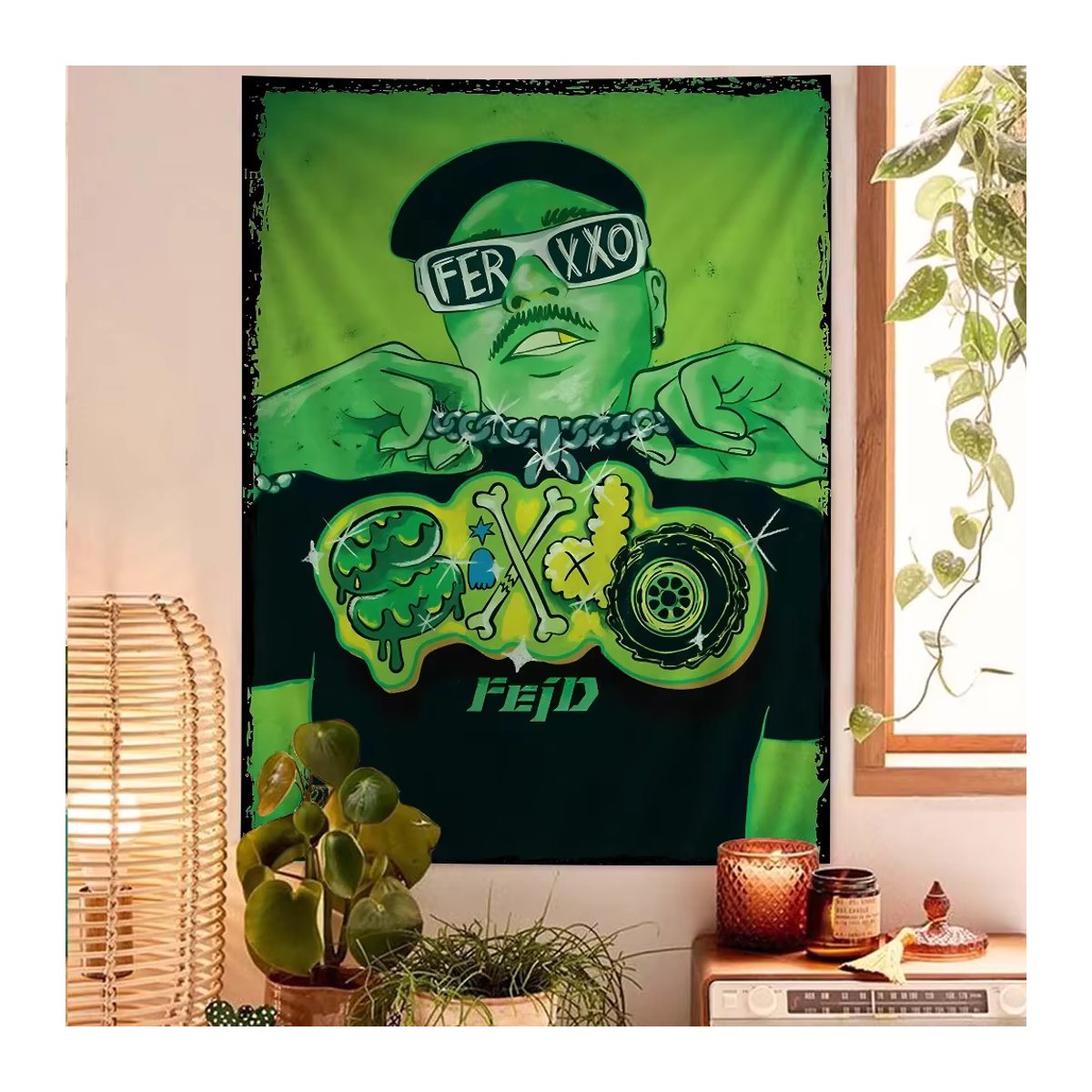 Ferxxo feid Wandtapisserie Stoff Kunstdruck im Science-Fiction-Stil, Grün, H x B: 90 x 50 cm - Bild 3
