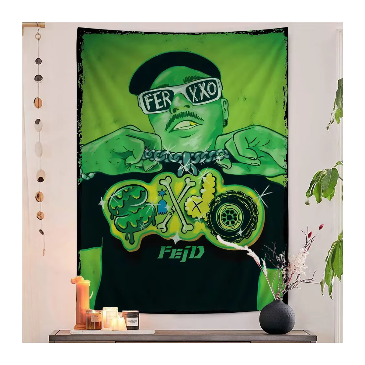 Ferxxo feid Wandtapisserie Stoff Kunstdruck im Science-Fiction-Stil, Grün, H x B: 90 x 50 cm - Bild 4