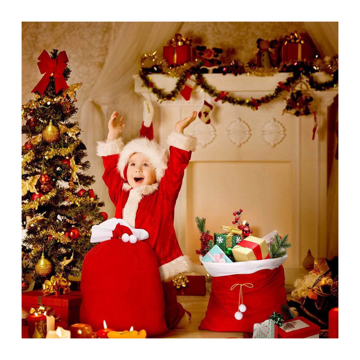 Festliche Weihnachtsmann-Geschenktüte aus rotem Samt mit weißem Bommel zur Weihnachtsdekoration - Bild 5