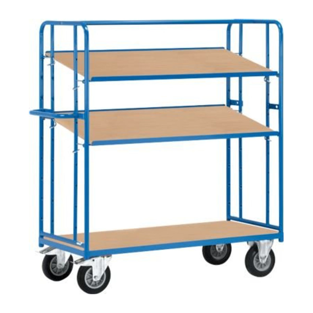 Fetra Etagenwagen aus Stahl mit 3 Böden in Blau und Buche-Dekor, H x B x T: 156 x 62 x 143 cm - Bild 1