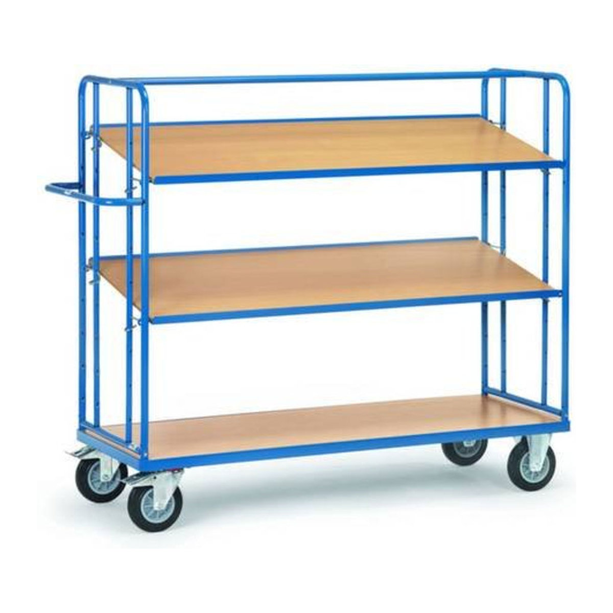 Fetra Etagenwagen aus Stahl mit 3 Böden in Blau und Buche-Dekor, H x B x T: 156 x 62 x 143 cm - Bild 2