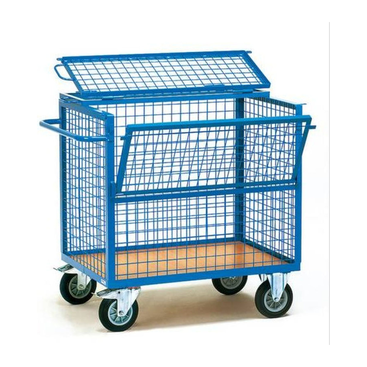 Fetra Kastenwagen aus Stahl und Holzwerkstoff mit Deckel, Blau, B: 700 mm, L: 1000 mm, H: 806 mm, bis 600 kg Traglast - Bild 2