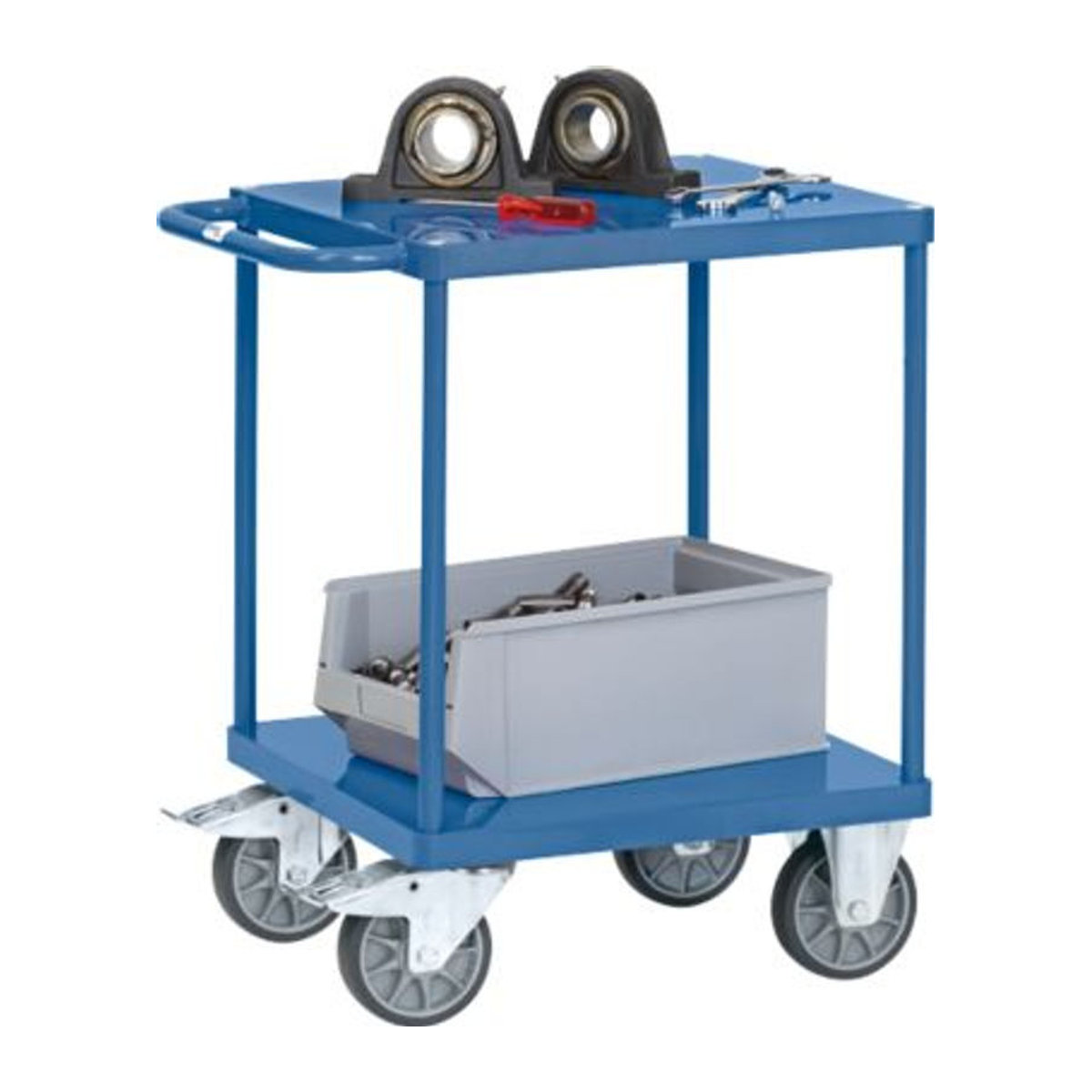 Fetra Tischwagen 2400B aus Stahlblech in Brillantblau RAL 5007 mit einer Traglast von 400 kg, L x B x H: 1047 x 509 x 860 mm - Bild 4
