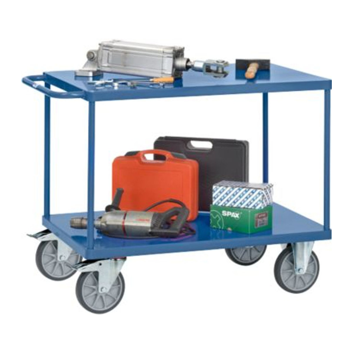 Fetra Tischwagen aus Stahl mit Stahlblech-Plattformen in Brillantblau RAL 5007, Traglast max. 500 kg, L x B x H: 1197 x 609 x 900 mm - Bild 3