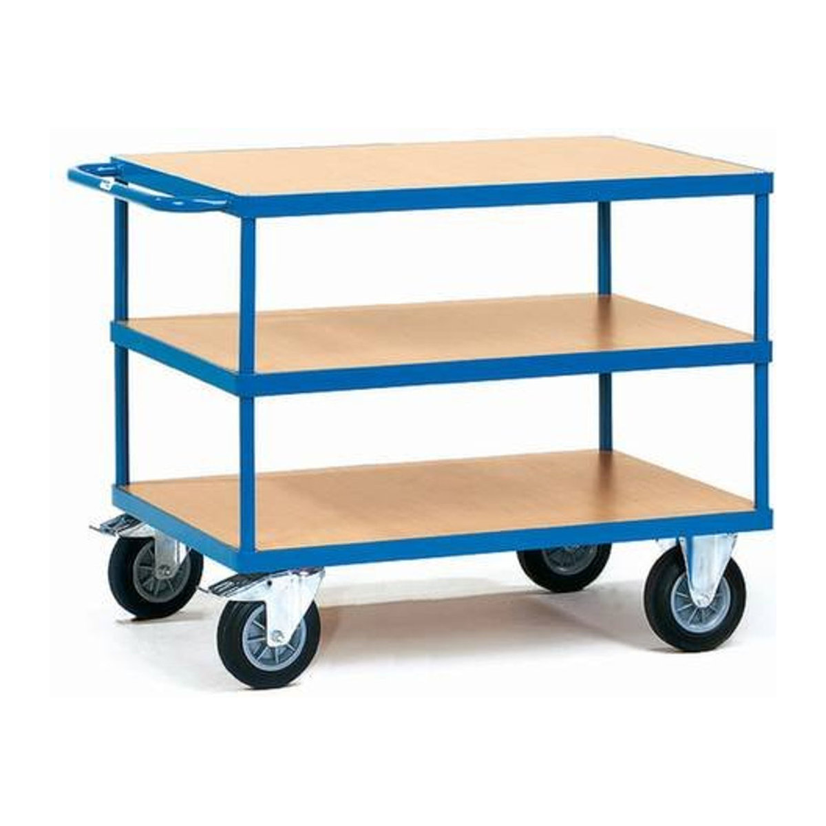 Fetra Tischwagen aus Stahl und Holz mit 3 Etagen in Blau und Buche, Traglast bis 600 kg, B/T: 100 x 70 cm - Bild 2