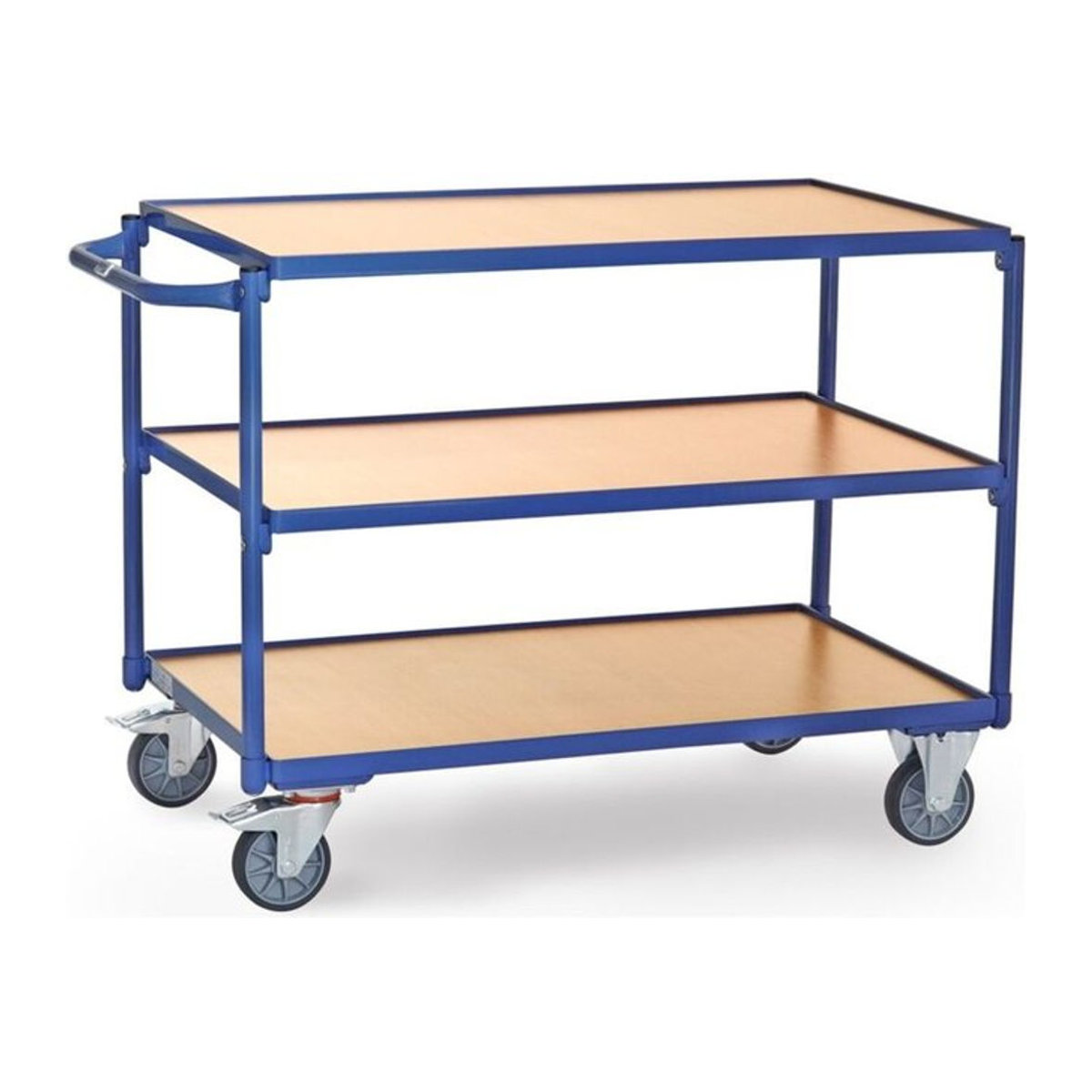 Fetra Tischwagen mit 3 Etagen aus Stahl und Holz, Blau/Buche, B: 60 cm, L: 100 cm - Bild 1
