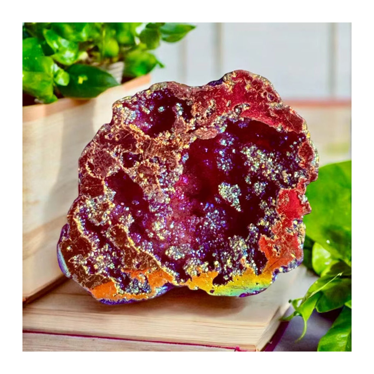 Feuer-Aura-Geode Luna von Louise mehrfarbiger Energiekristall als Dekoration und Sammlerstück - Bild 5