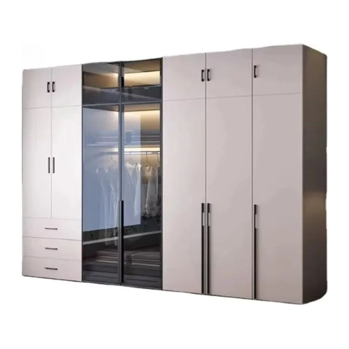 fgFactory Maßgefertigter Kleiderschrank mit Glastüren und Drehtüren in Weiß im modernen Design - Bild 1