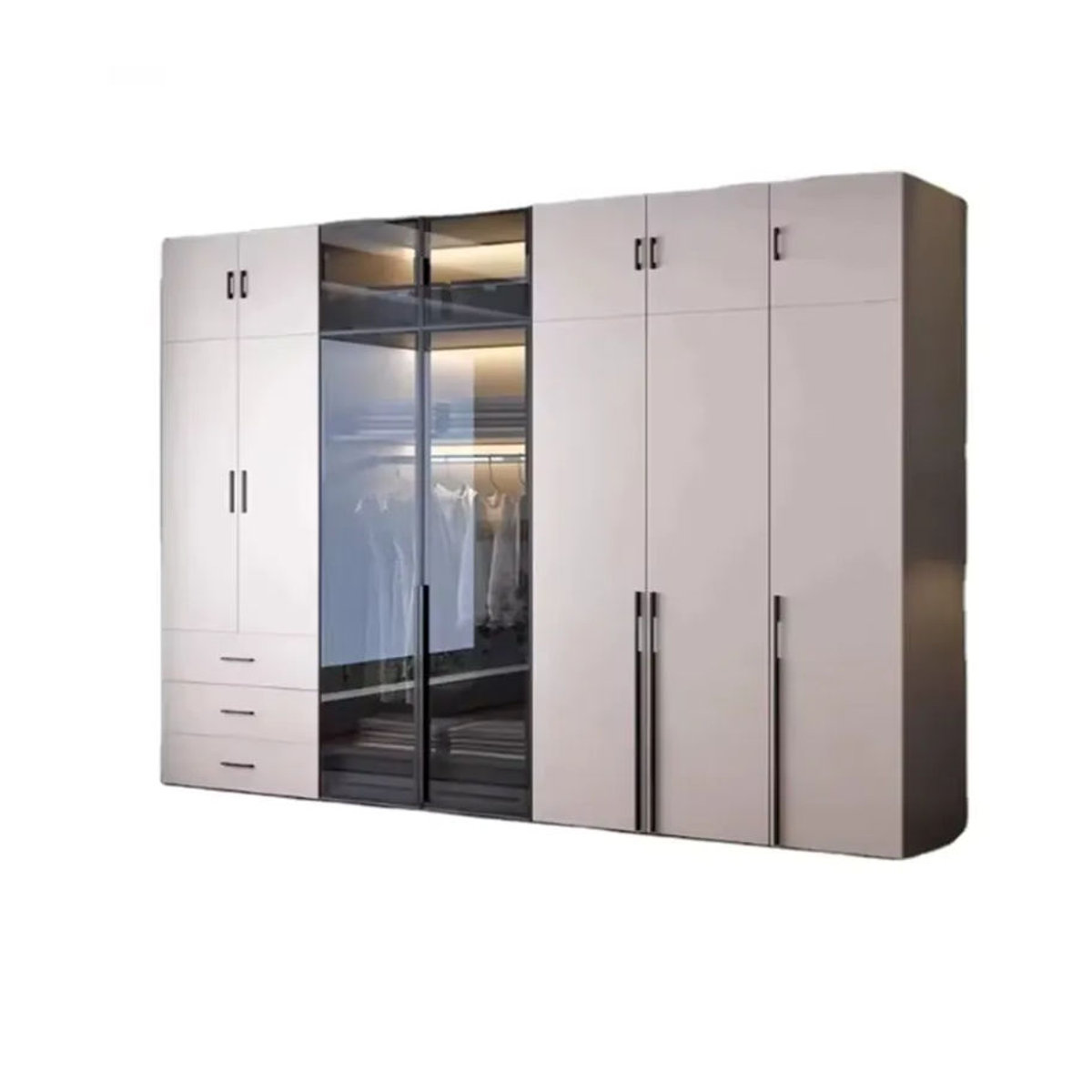fgFactory Maßgefertigter Kleiderschrank mit Glastüren und Drehtüren in Weiß im modernen Design - Bild 3