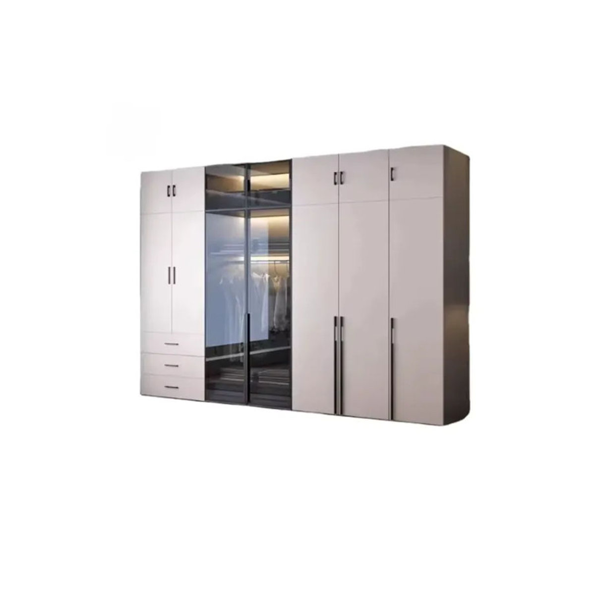 fgFactory Maßgefertigter Kleiderschrank mit Glastüren und Drehtüren in Weiß im modernen Design - Bild 4