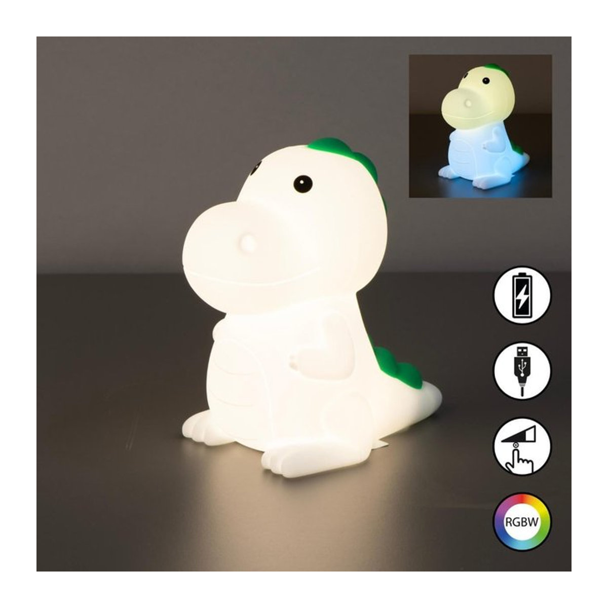 FH Lighting Nachtlicht Dino Poldi aus Silikon mit LED in Warmweiß - Bild 1