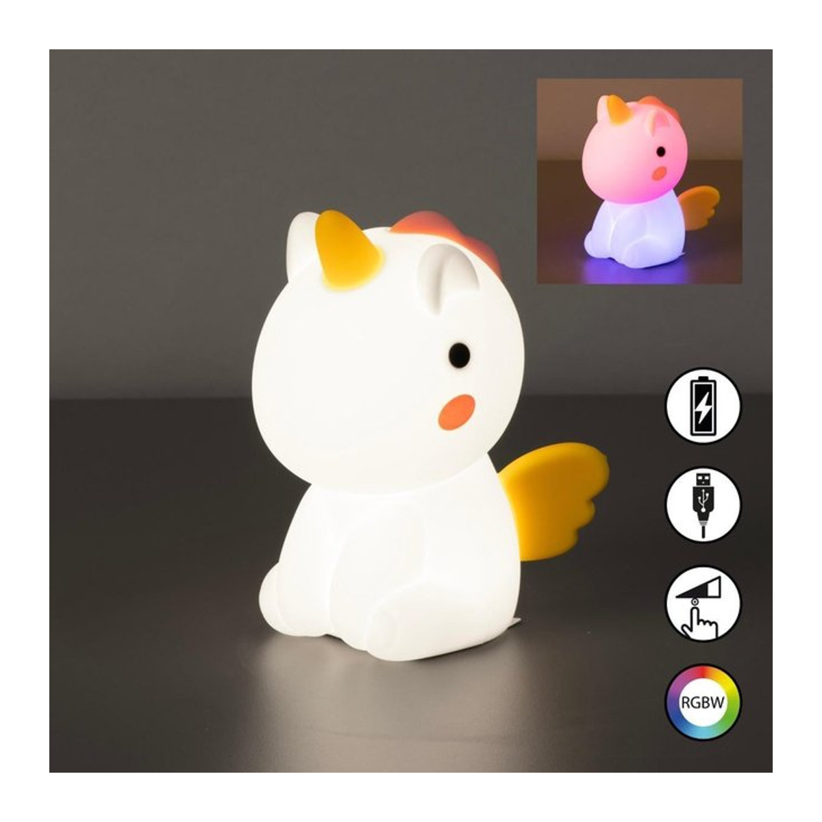 FH Lighting Nachtlicht Einhorn Emily LED Nachttischlampe in Weiß mit warmweißem Licht - Bild 1