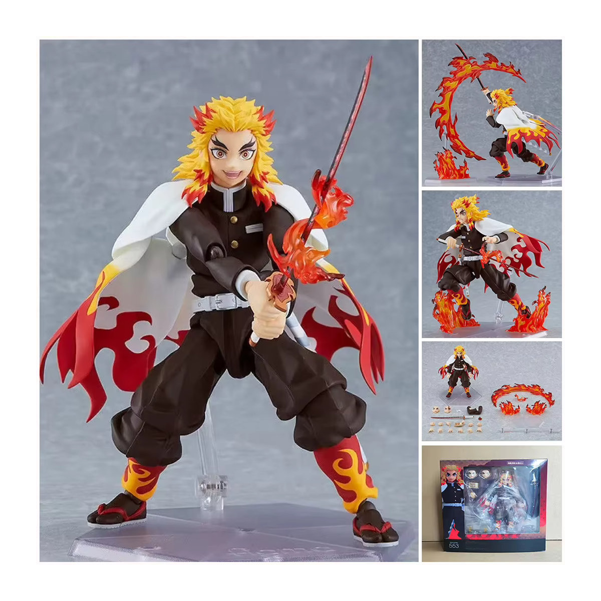Figma 553 Demon Slayer Rengoku Kyojuro bewegliche Actionfigur in Mehrfarbig mit Flammeneffekt-Zubehör als sammelbares Anime-Modell - Bild 1