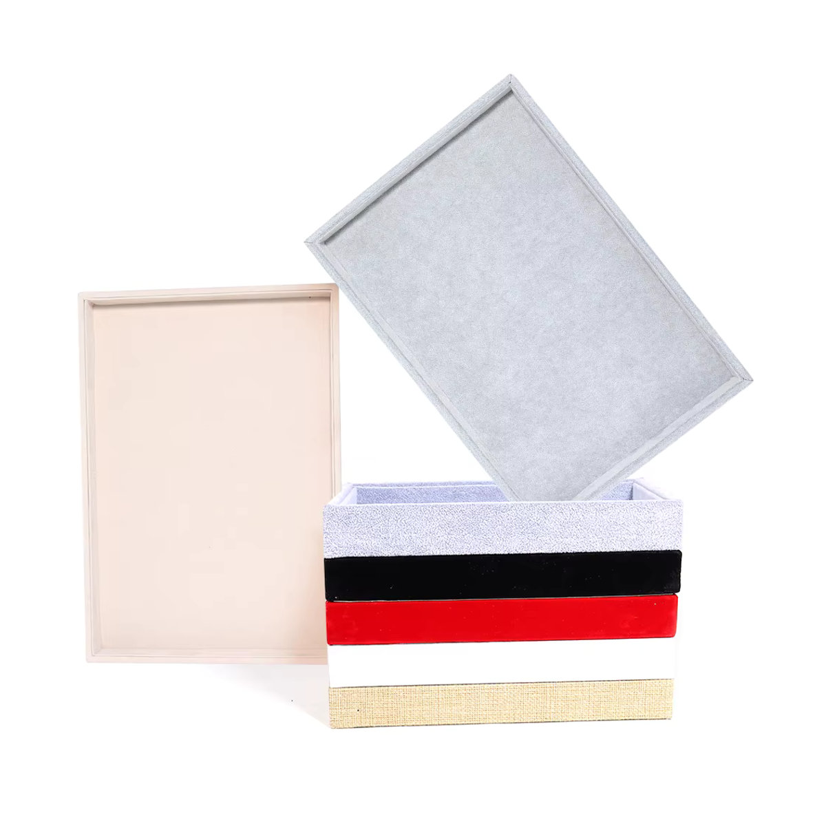 Filluck Schmuck-Display-Tablett aus Samt und Leder, weiß, rechteckig, minimalistisch - Bild 2