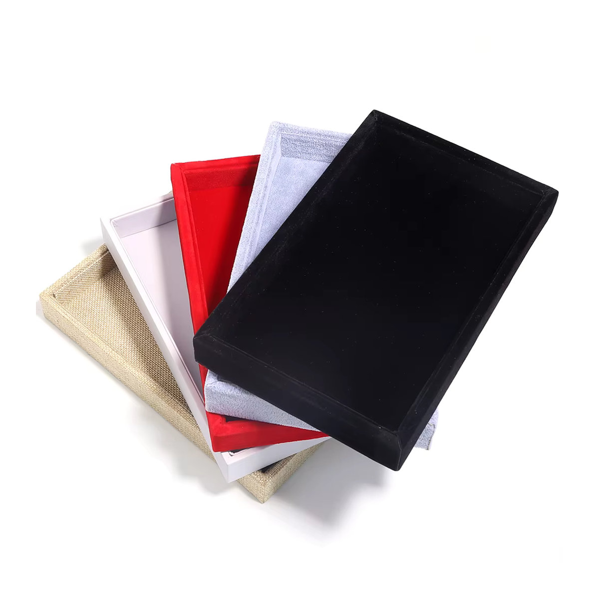 Filluck Schmuck-Display-Tablett aus Samt und Leder, weiß, rechteckig, minimalistisch - Bild 4