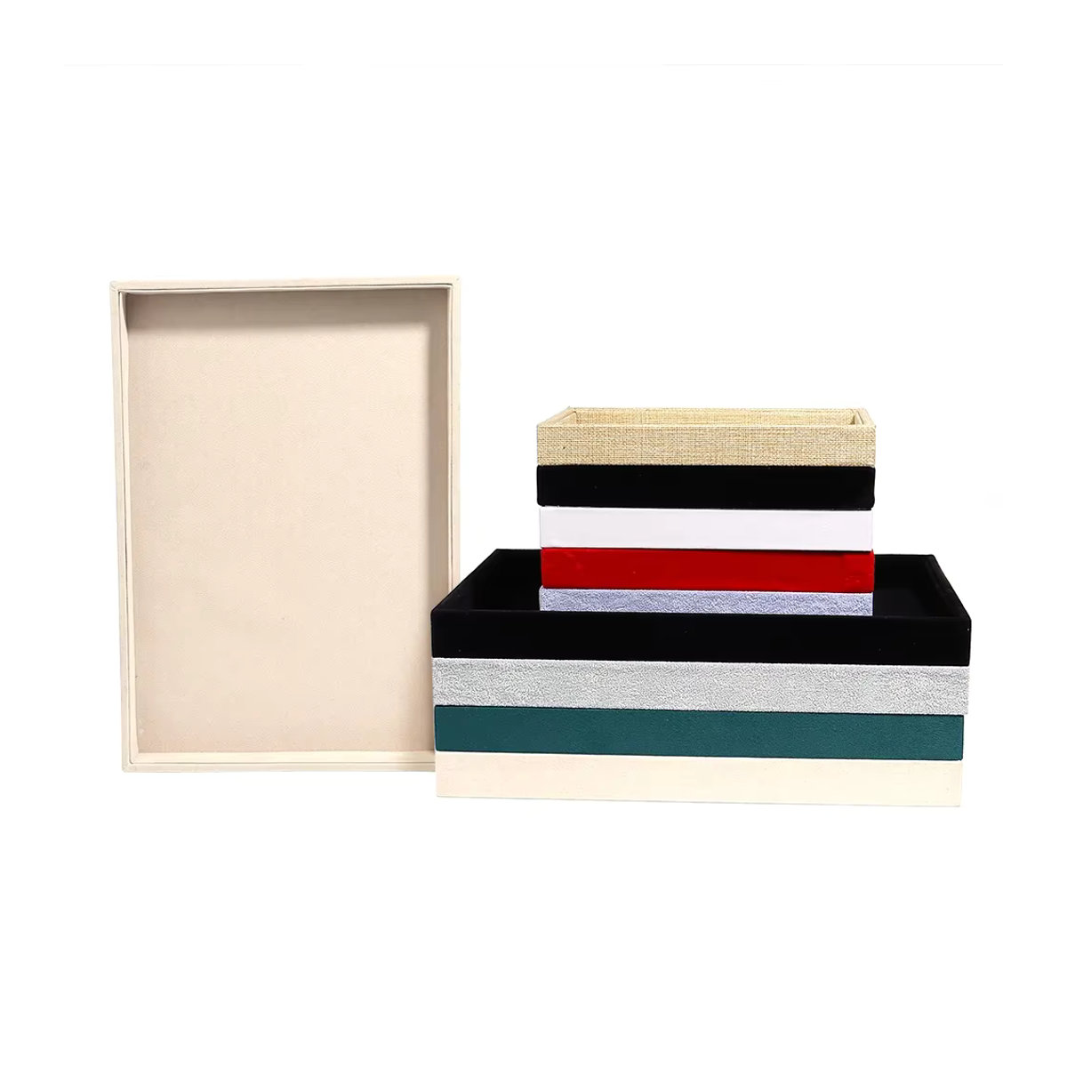 Filluck Schmuck-Display-Tablett aus Samt und Leder, weiß, rechteckig, minimalistisch - Bild 5