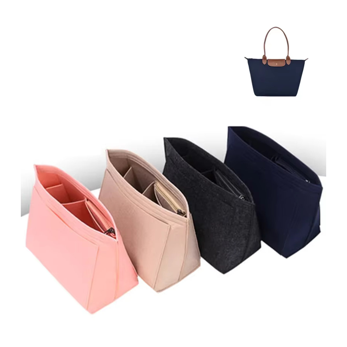 Filz-Einsatztasche als Organizer für Longchamp Handtaschen in Schwarz und Rosa - Bild 3