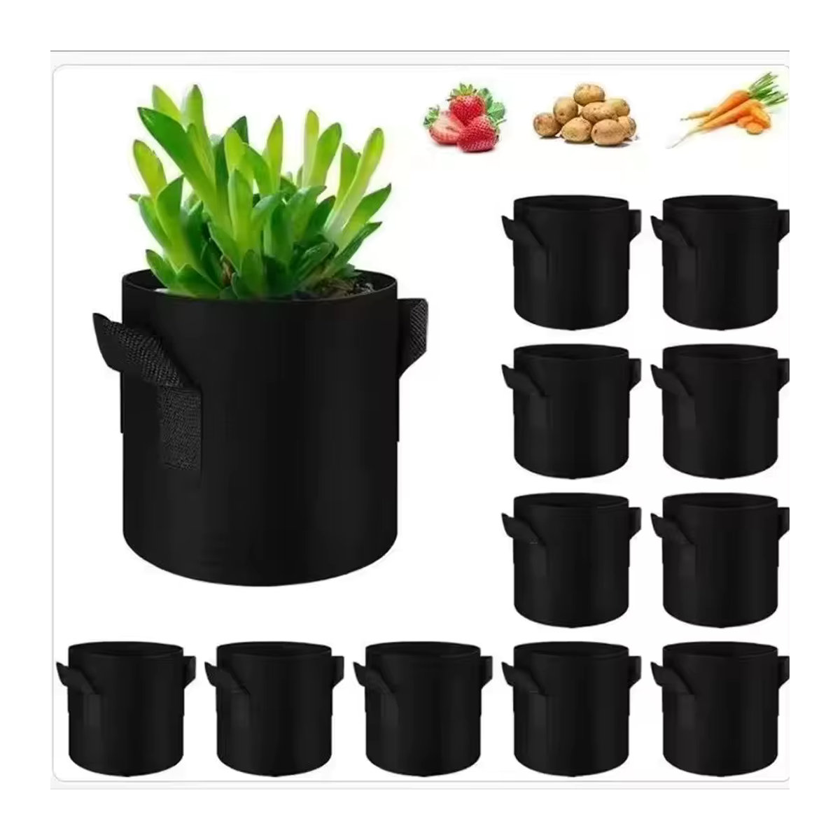 Filz-Pflanztaschen aus Stoff als Pflanzgefäße für Erdbeeren, Gemüse und Blumen zur Gartenarbeit zu Hause - Bild 2