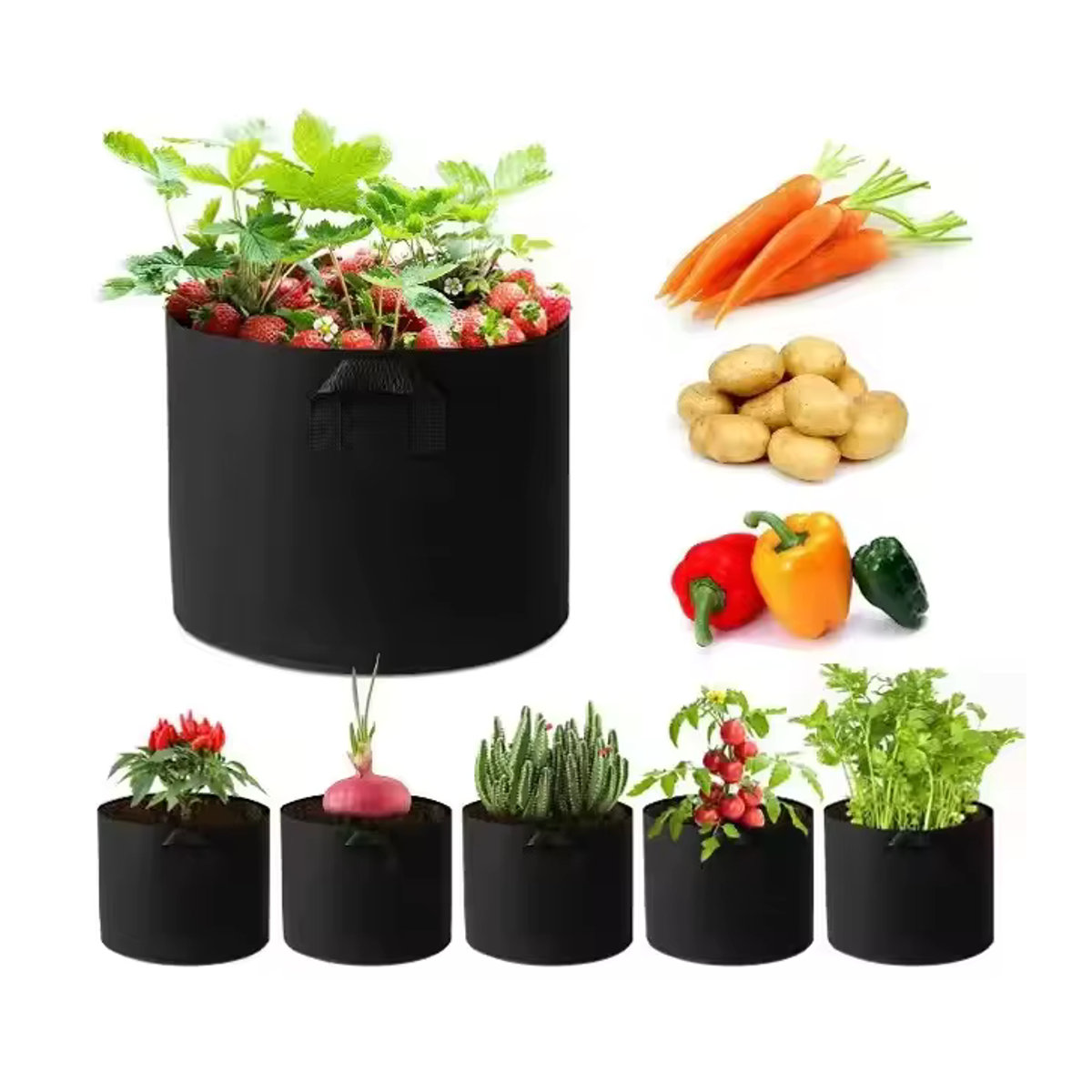 Filz-Pflanztaschen aus Stoff als Pflanzgefäße für Erdbeeren, Gemüse und Blumen zur Gartenarbeit zu Hause - Bild 5
