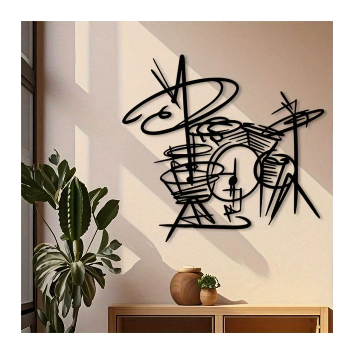 FIMODA Wandregal Trommelregal aus Metall in Schwarz, modernes und abstraktes Wandkunst-Dekorelement für dein Wohnzimmer oder Musikstudio - Bild 2
