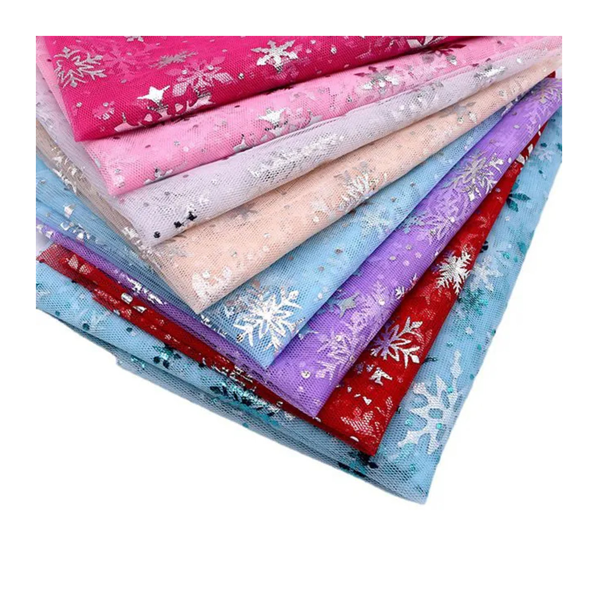 Findohope Schneeflocken Tüll Stoff in Silber für DIY-Dekorationen wie Hochzeit, Geburtstag und Baby-Accessoires, Breite: 150 cm, Höhe: 89 cm - Bild 1