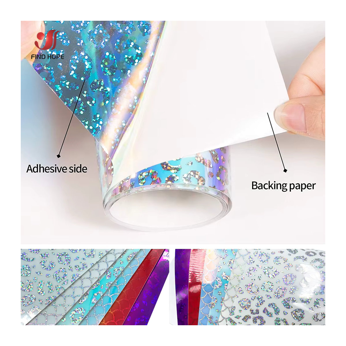 Findohope Selbstklebender Vinyl Aufkleber mit Regenbogen Leopard und Meerjungfrau Motiv in Holografisch, Mehrfarbig und Weiß, B: 30,48 cm x H: 25,4 cm - Bild 2