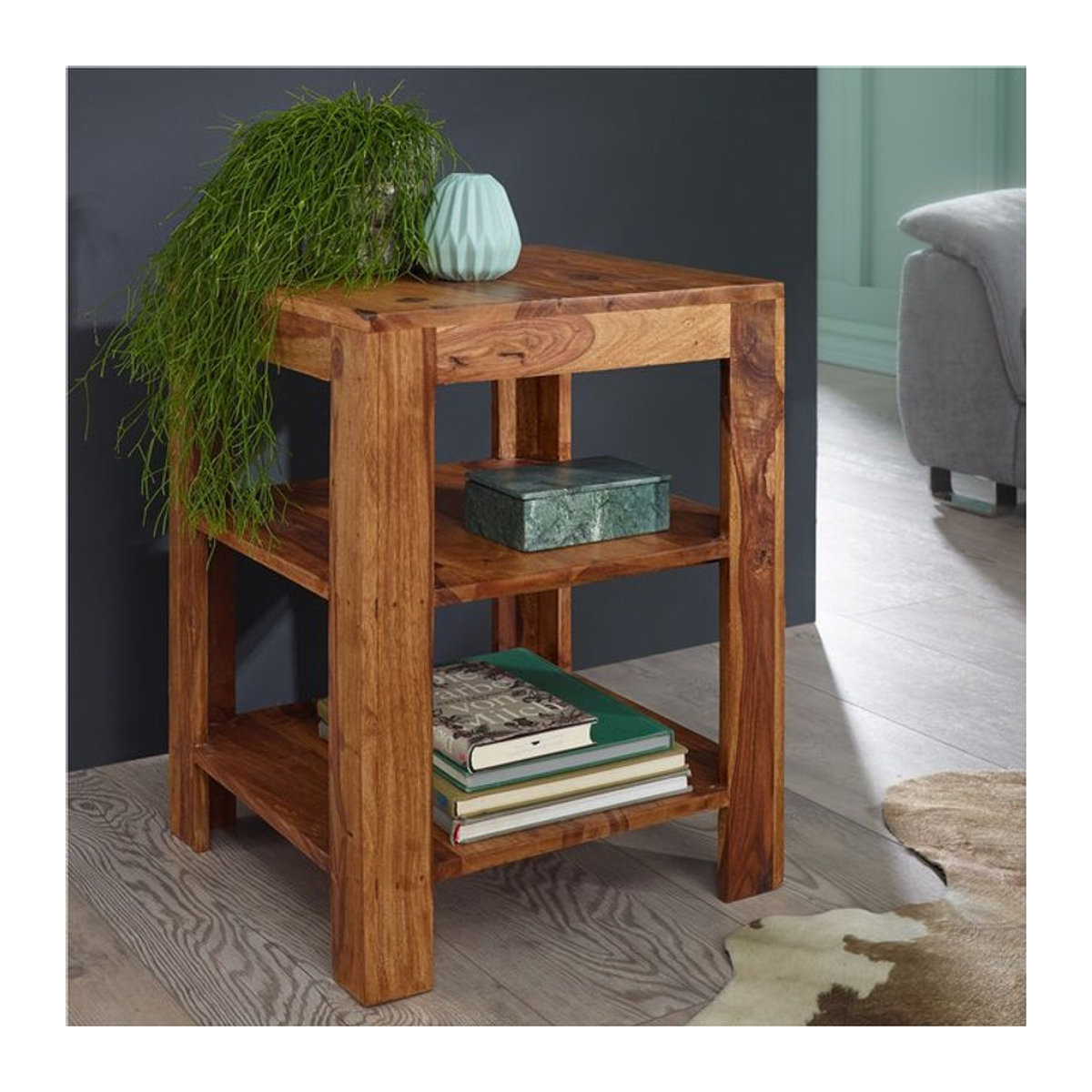 FineBuy Beistelltisch aus Holz in Braun, quadratisches Standregal, B/T/H: 44 x 60 x 44 cm - Bild 1