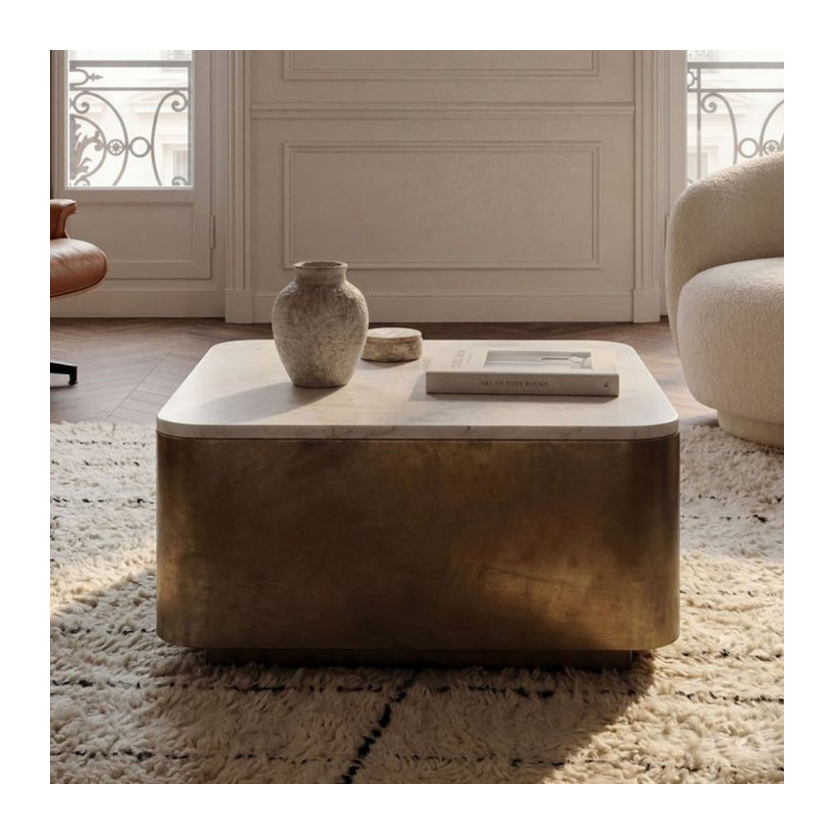 Finebuy Couchtisch Modern mit Marmorplatte und Metallgestell in Weiß und Gold, Breite: 60 cm - Bild 1