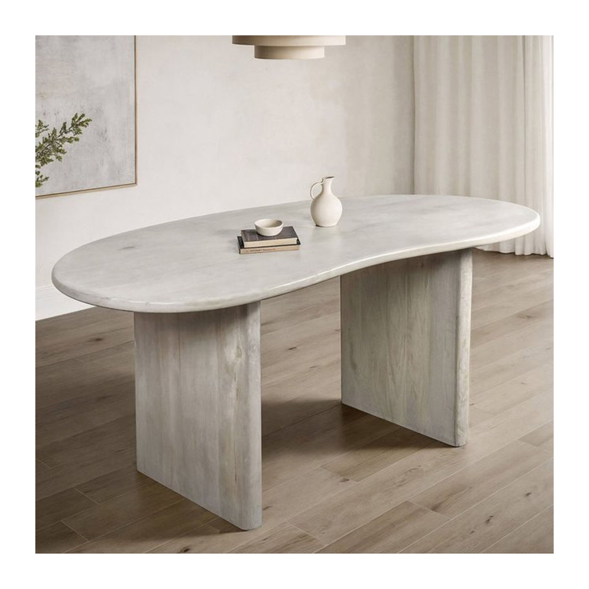 Finebuy Esstisch aus Massivholz in Weiß, organischer Nierenform im Retro-Stil, B: 180 cm, T: 90 cm, H: 75 cm - Bild 1