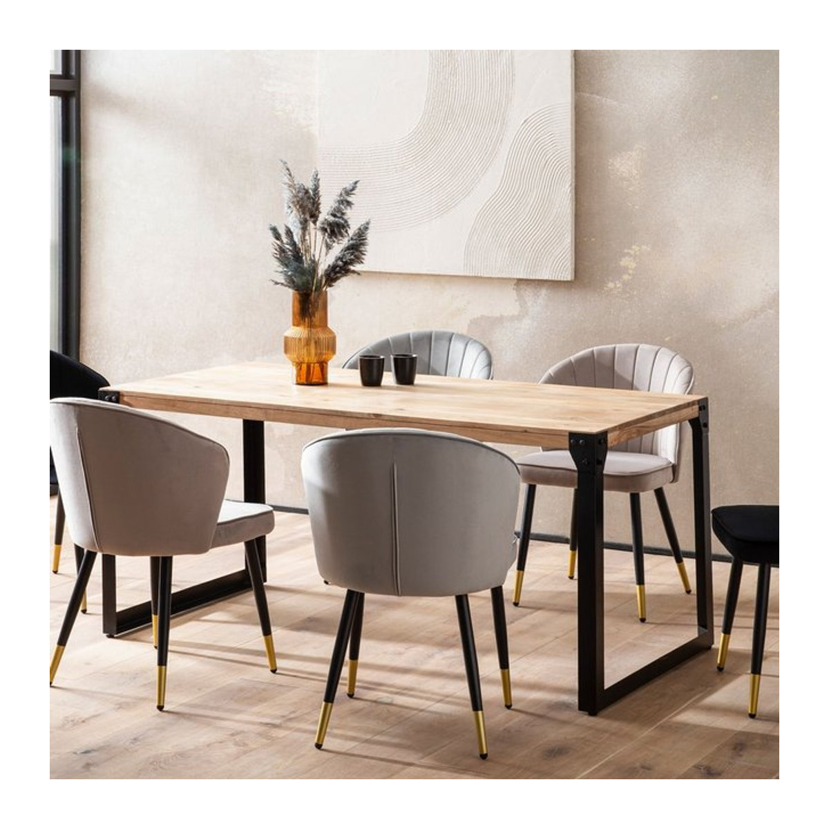 FineBuy Esstisch Industrial Design aus Akazie Massivholz und Metall, B/T/H: 120 x 60 x 76 cm, Braun/Schwarz - Bild 1