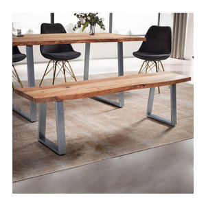 FineBuy Esszimmerbank aus Akazie Massivholz mit Baumkante und Chromgestell, Breite: 180 cm