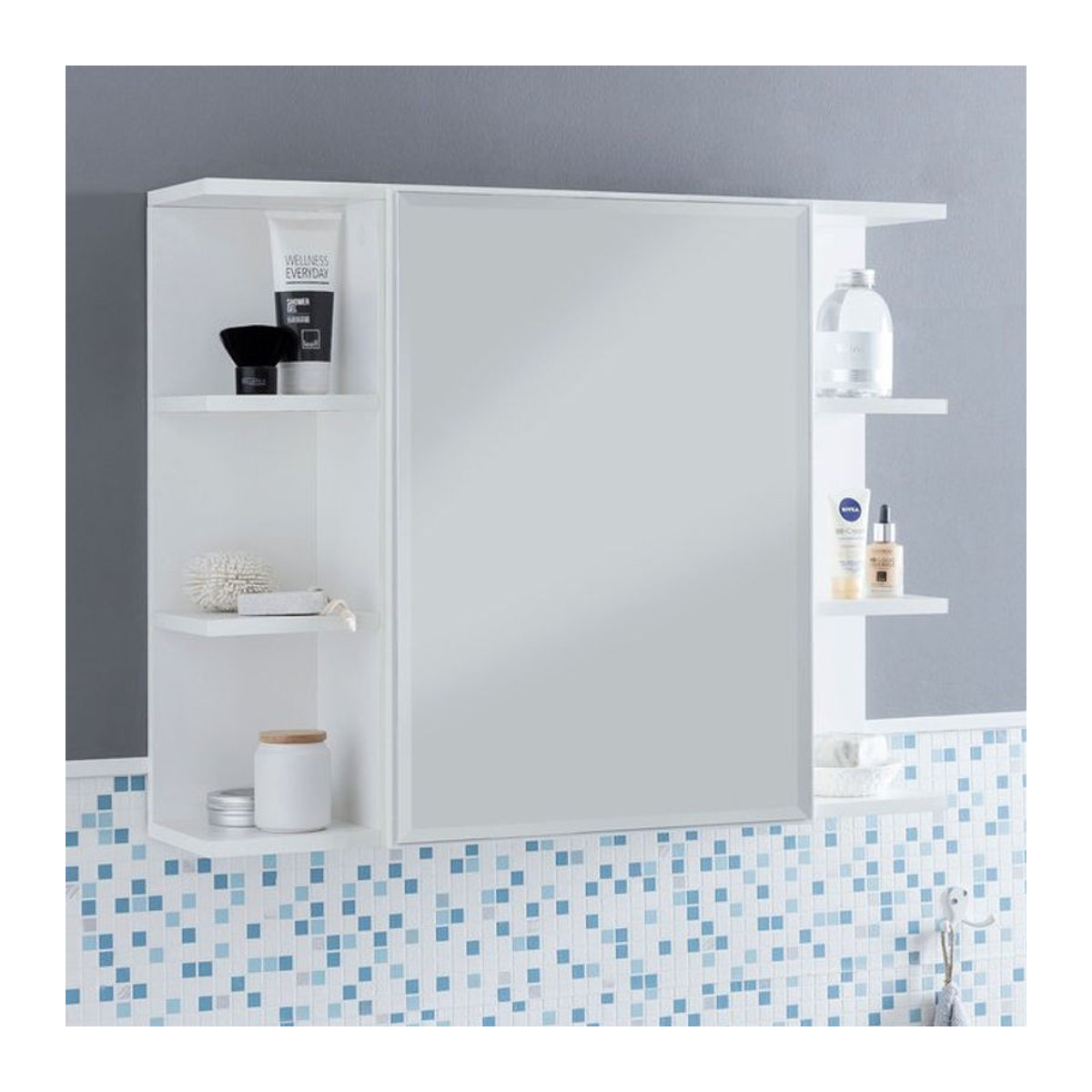FineBuy Hängeschrank Modern mit Wandspiegel in Weiß, B/H/T: 80 x 64,5 x 20 cm - Bild 1