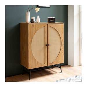 Finebuy Highboard Kommode in Eiche Natur mit Wiener Rattan Design, B/T/H: 80 x 39 x 103 cm